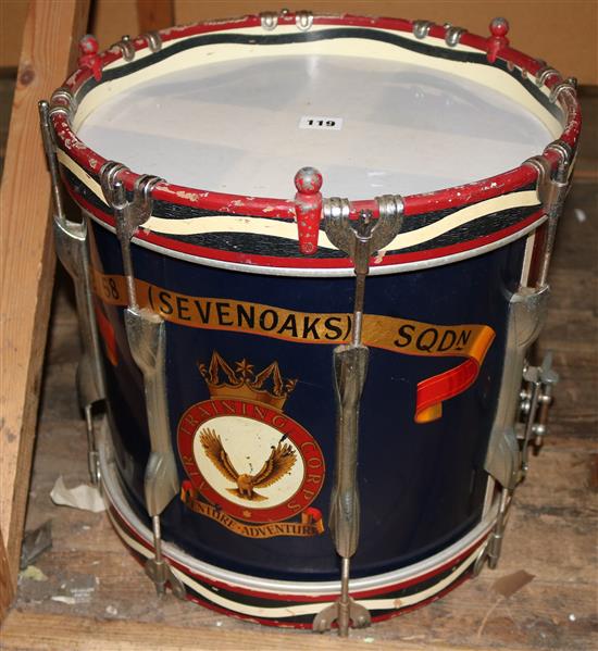 Large military drum with hand painted motto